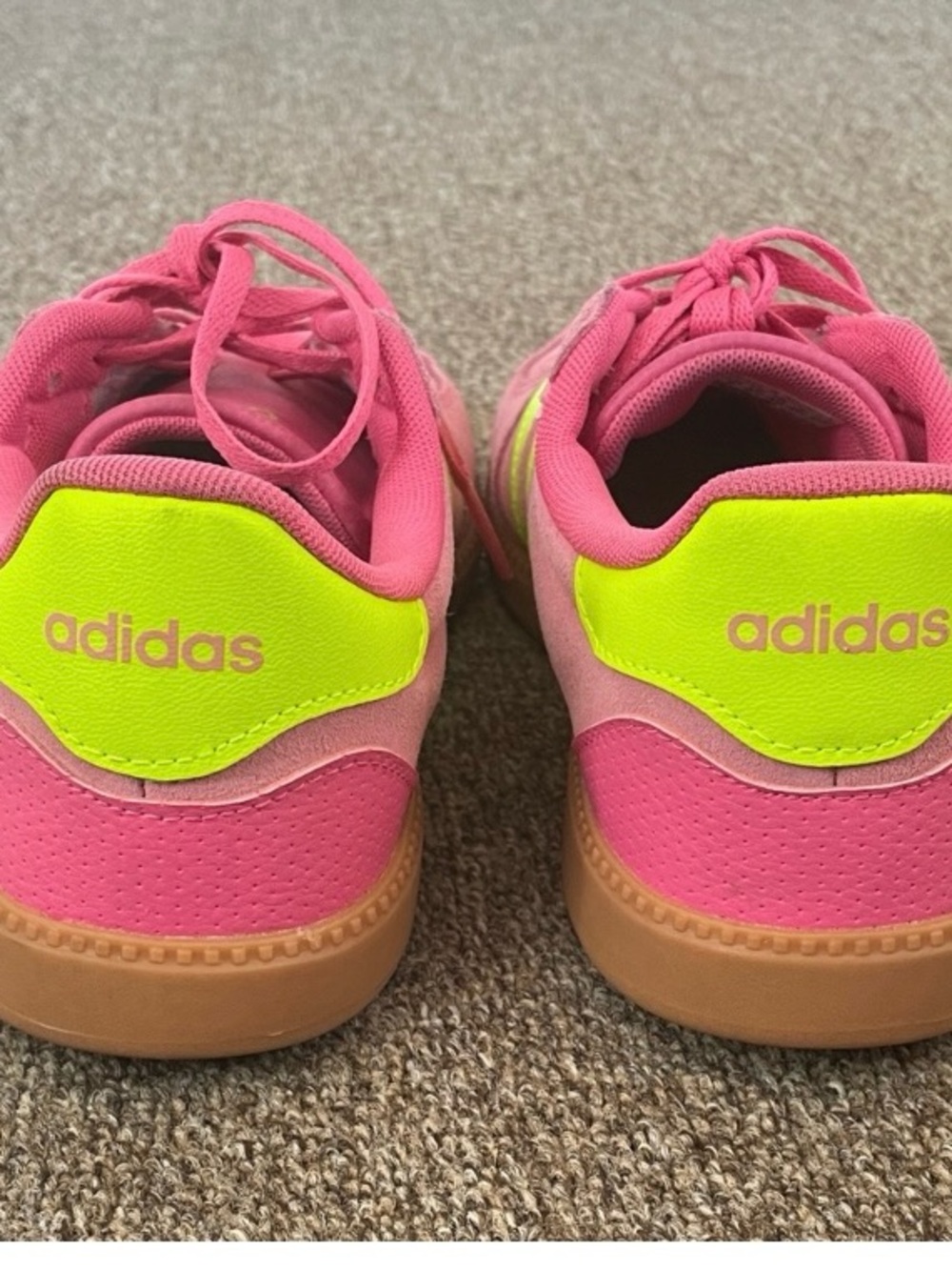 adidas Pink and Neon Yellow Women's Suede Sneakers - Picture 5 of 9